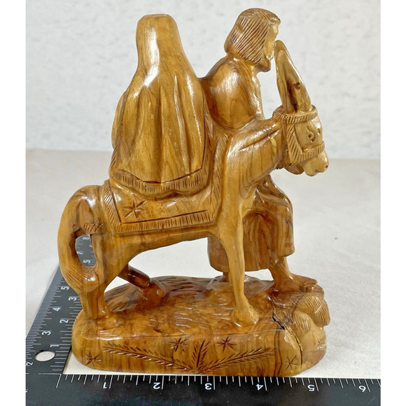 Hand Carved Vtg 1992 Olive Wood Holy Family Baby Jesus Mary Joseph Donkey SIGNED - Picture 4 of 11
